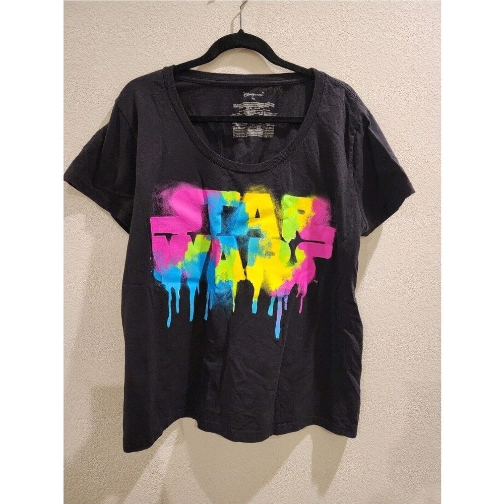 Disney Star Wars Neon Graffiti Shirt Women's Shrt Slve Scoop Spray Paint Sz 2XL - Picture 2 of 5
